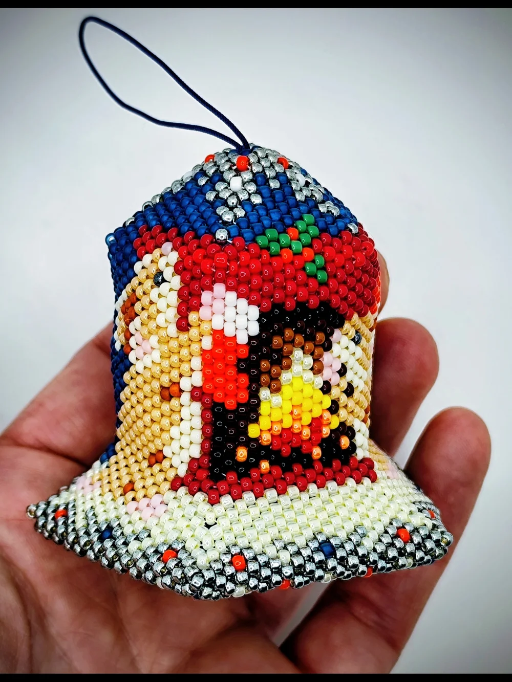 Handcrafted Beaded Holiday Bell Ornament in Multicolor